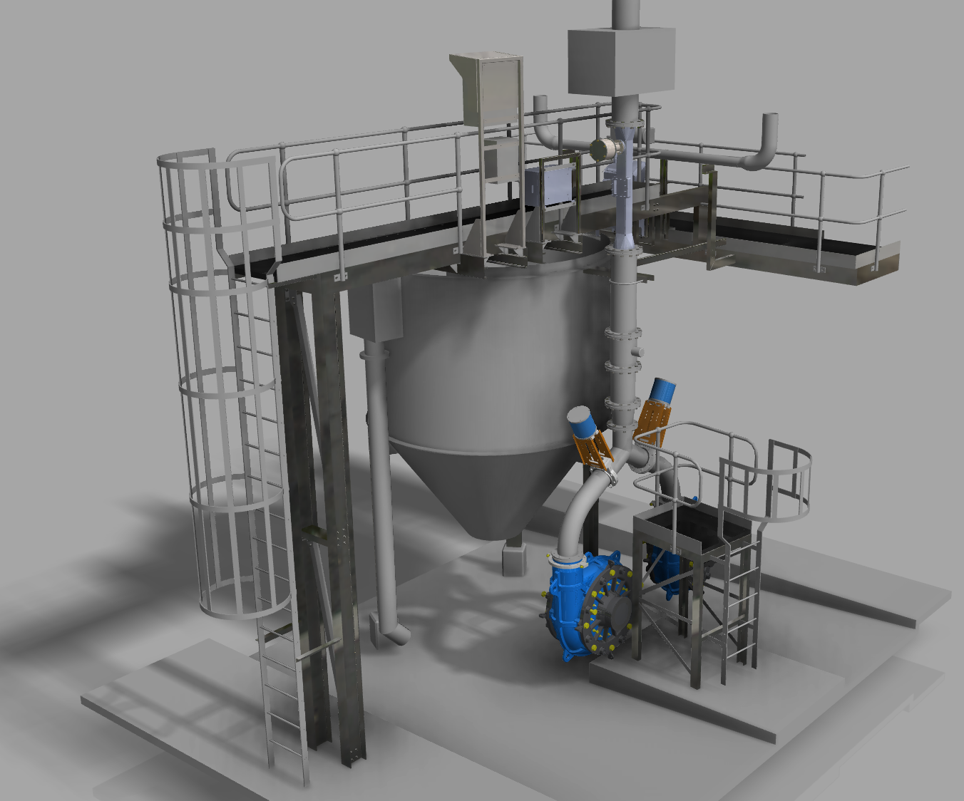 Process plant access platform and structural steel detailing for a slurry pump installation